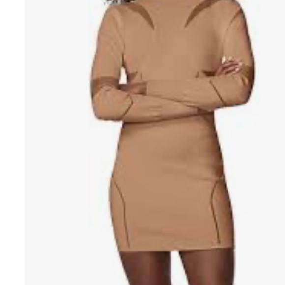 Authentic Herve Leger   dress never worn size 6 Chic Tan Long Sleeve Mini Dress - Picture 1 of 8